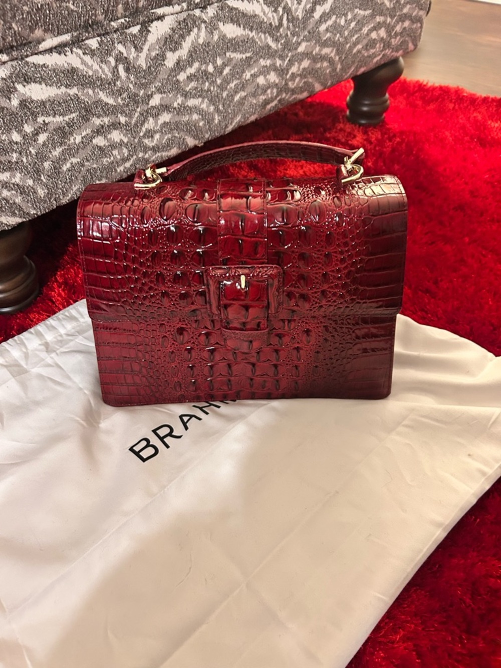 Brahmin Croc-Embossed Top Handle Satchel - Red
